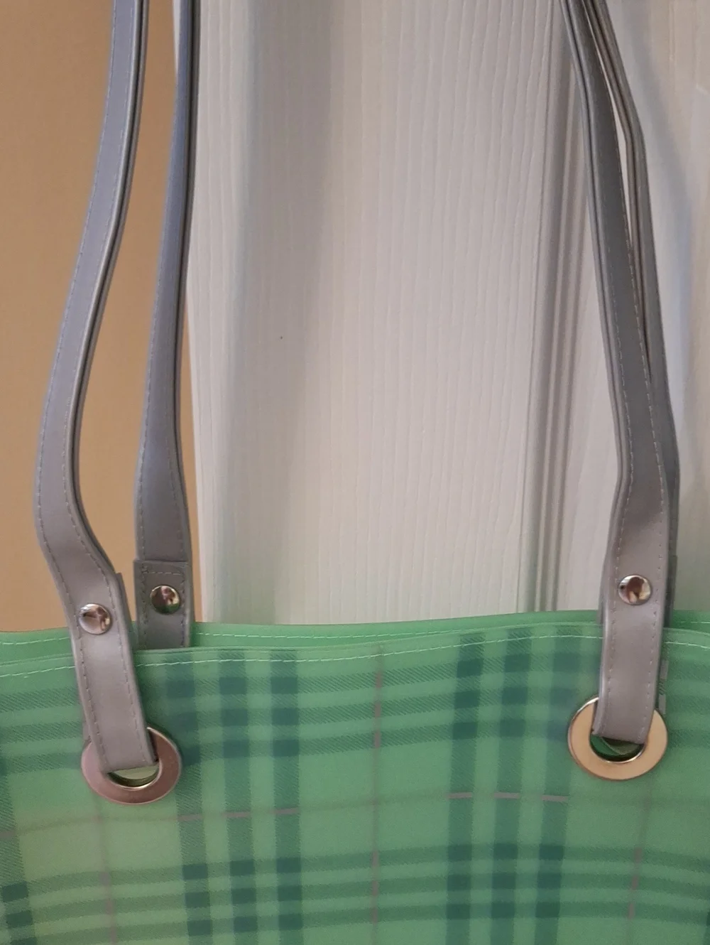 Avon Green & Silver Plaid Tote Bag